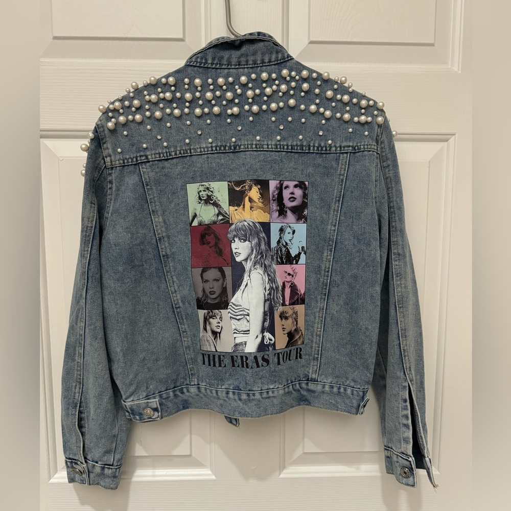 Size L Taylor Swift Era’s Tour Jean Jacket with Pearls and Gems